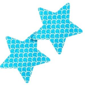 Blue Mermaid Scale Star Pasties | Teal Holographic Nipple Covers | Festival Rave